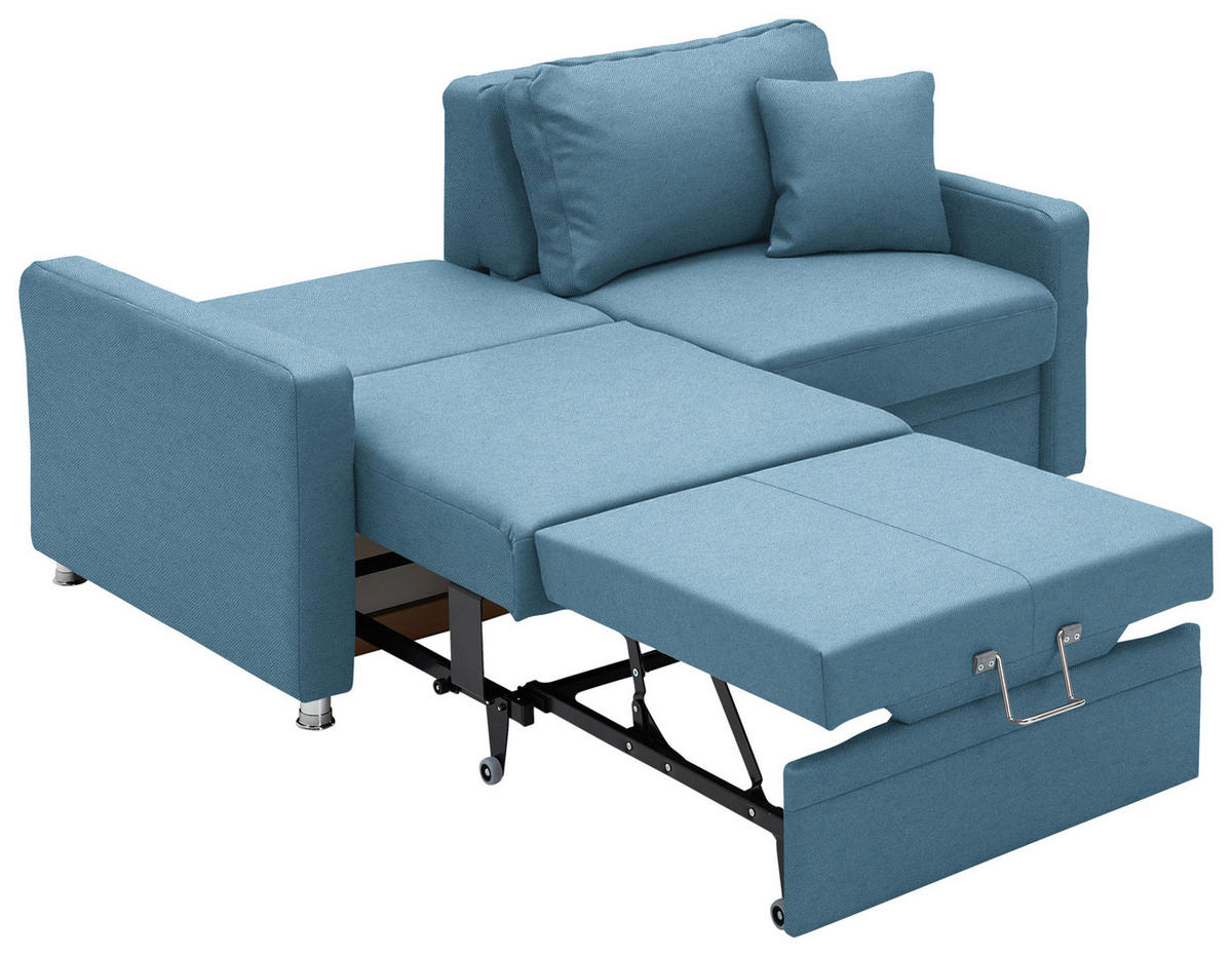 SCHLAFSOFA Chenille Blau  - Chromfarben/Blau, KONVENTIONELL, Textil/Metall (186/90/100cm) - Beldomo Style
