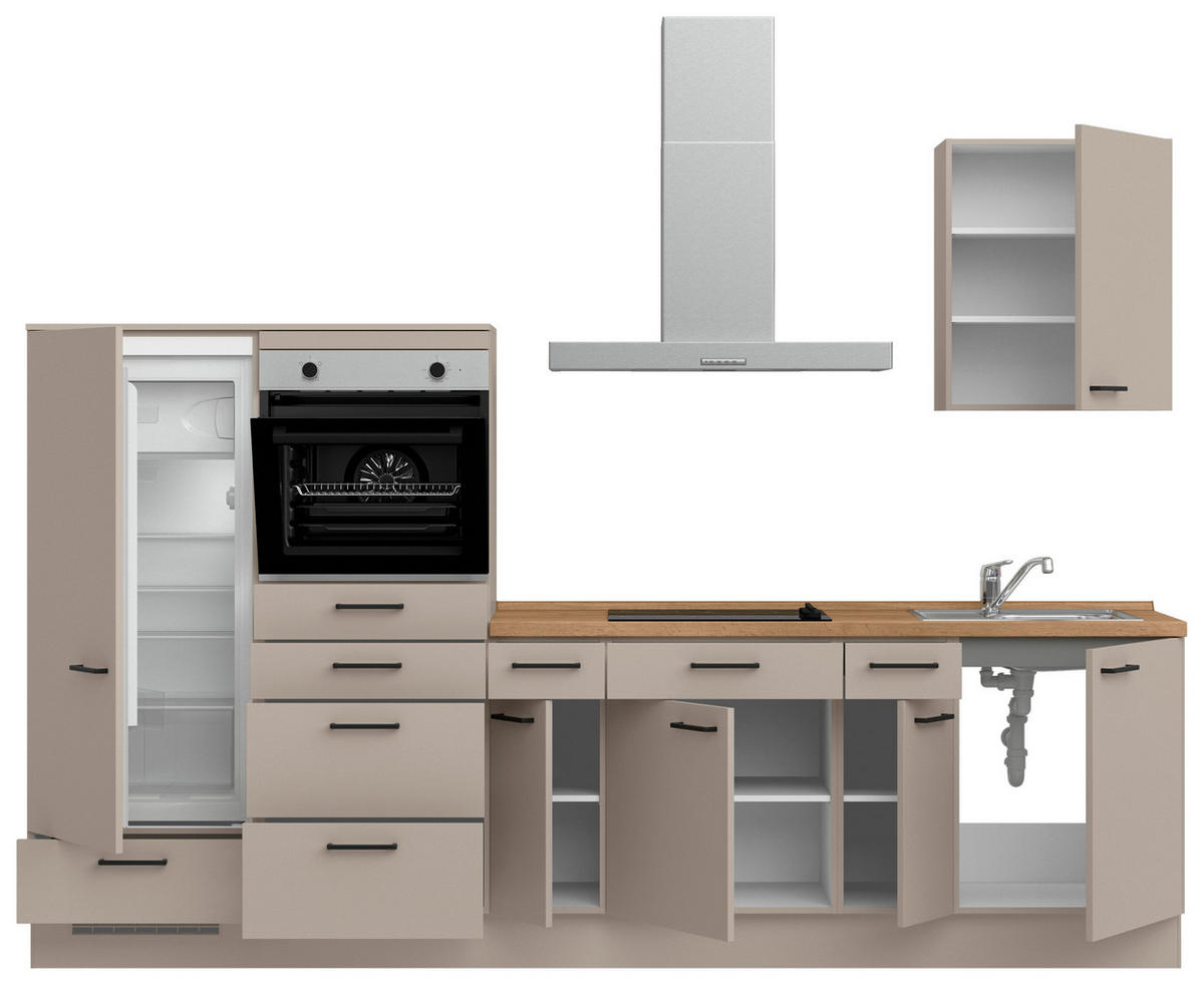 KÜCHENLEERBLOCK 300 cm   in Eichefarben, Sandfarben  - Sandfarben/Eichefarben, MODERN, Holzwerkstoff/Metall (300cm) - Nobilia