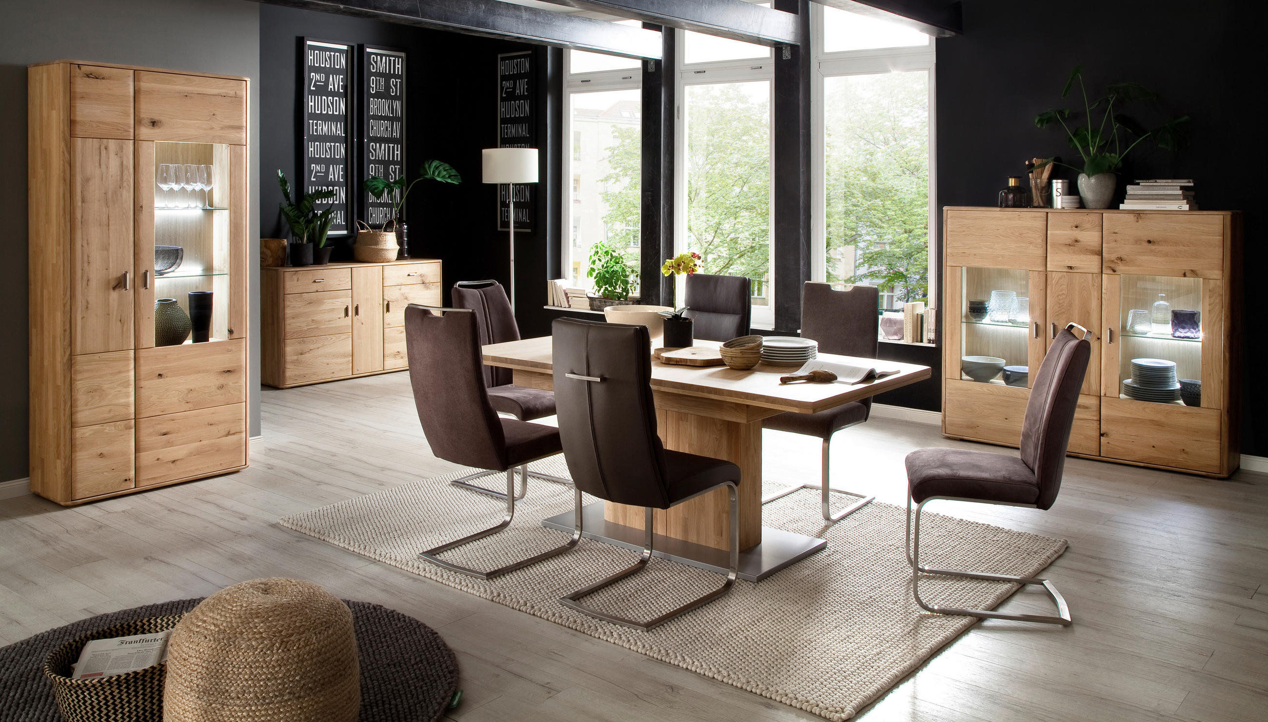 VITRINSKÅP i massiv rustik ek ekfärgad - ekfärgad, Design, metall/trä (96/208/38cm) - Livetastic