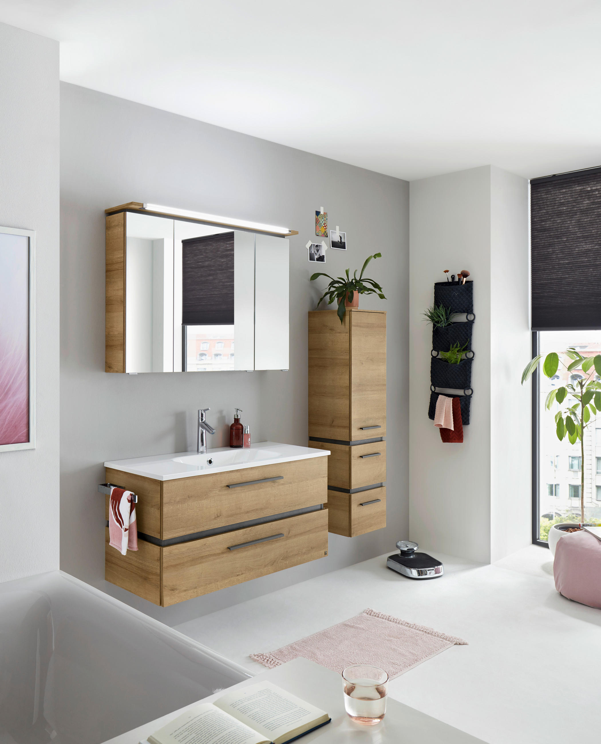 BADEZIMMER 3-teilig  in 101 cm  - Eichefarben/Weiß, Design, Glas/Holzwerkstoff (101cm) - Musterring