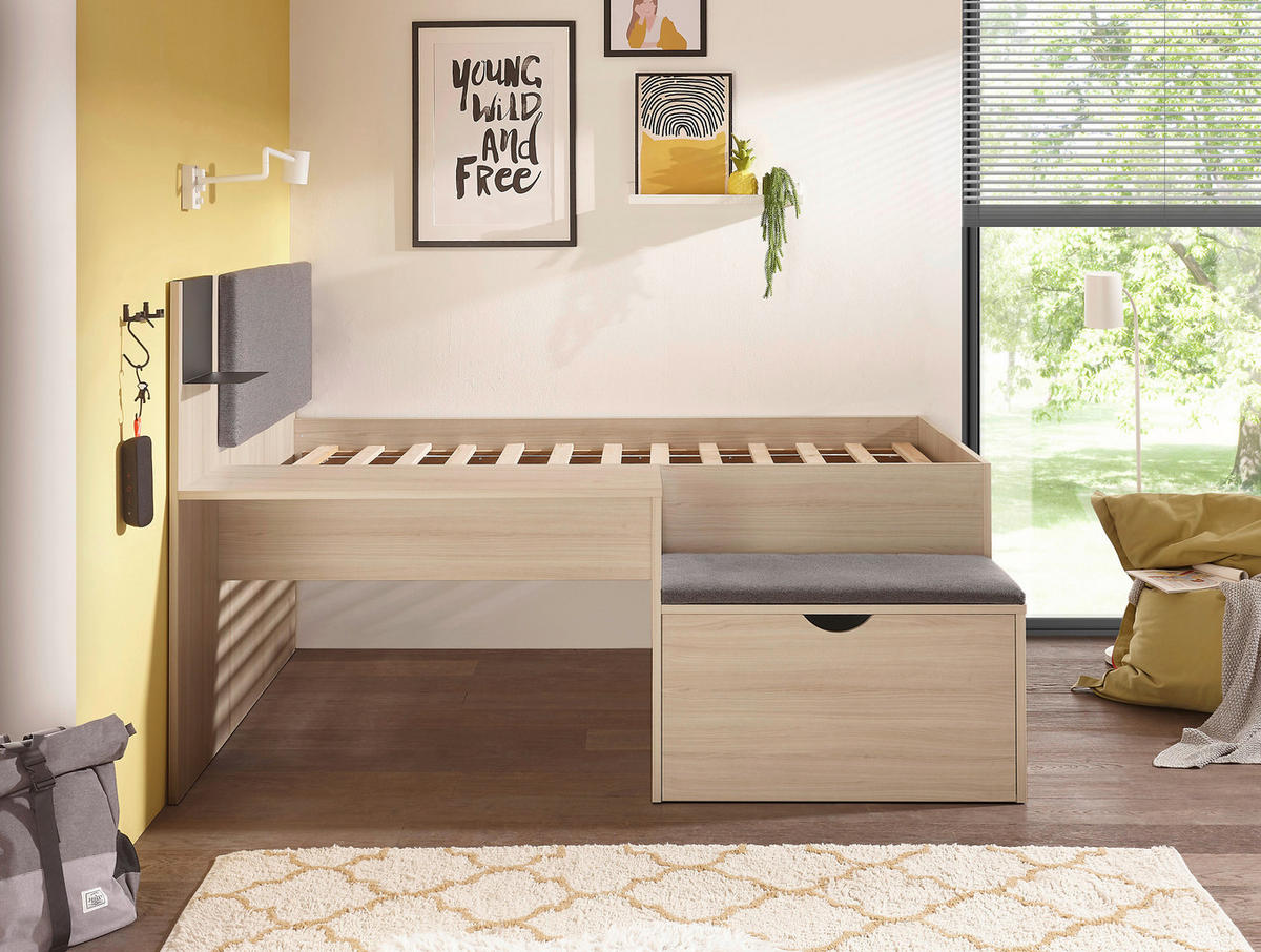 POSTEĽ S PRIESTOROM NA HRU 90/200 cm,  - farba duba, Konventionell, kompozitné drevo (90/200cm) - Carryhome