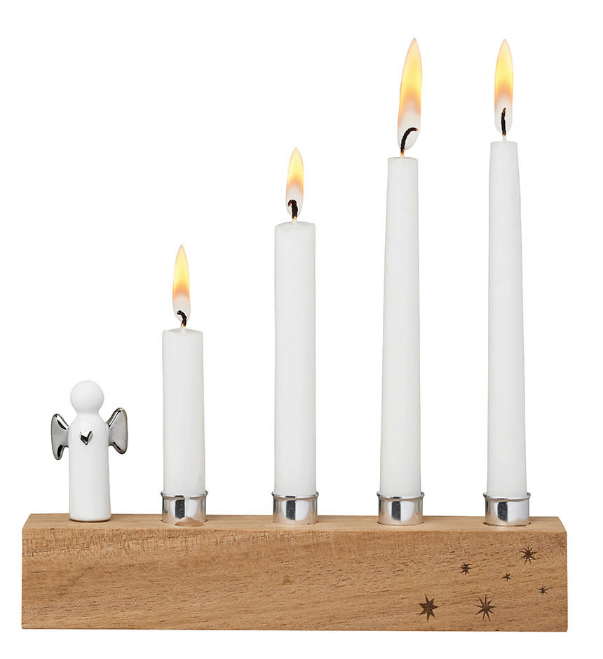 ADVENTSKERZENHALTER - Silberfarben, Basics, Holz (17/3/7cm)