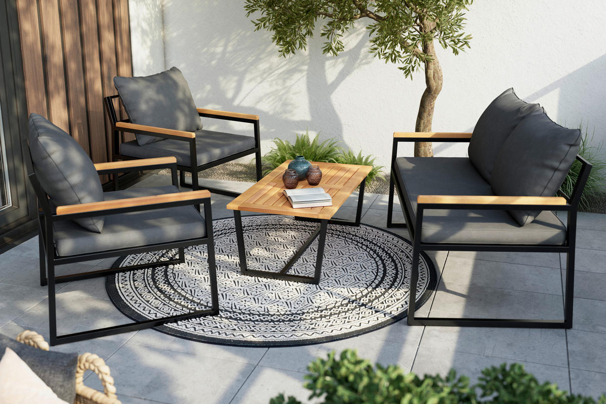GARTENSET Webstoff Akazie Hartholz Stahl  - Schwarz/Akaziefarben, Design, Holz/Textil (262/134/69cm) - Ambia Garden
