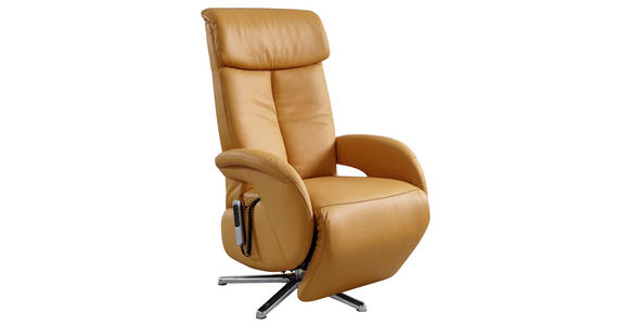 RELAXSESSEL Echtleder Relaxfunktion    - Chromfarben/Currygelb, Design, Leder/Metall (70/112/80cm) - Cantus