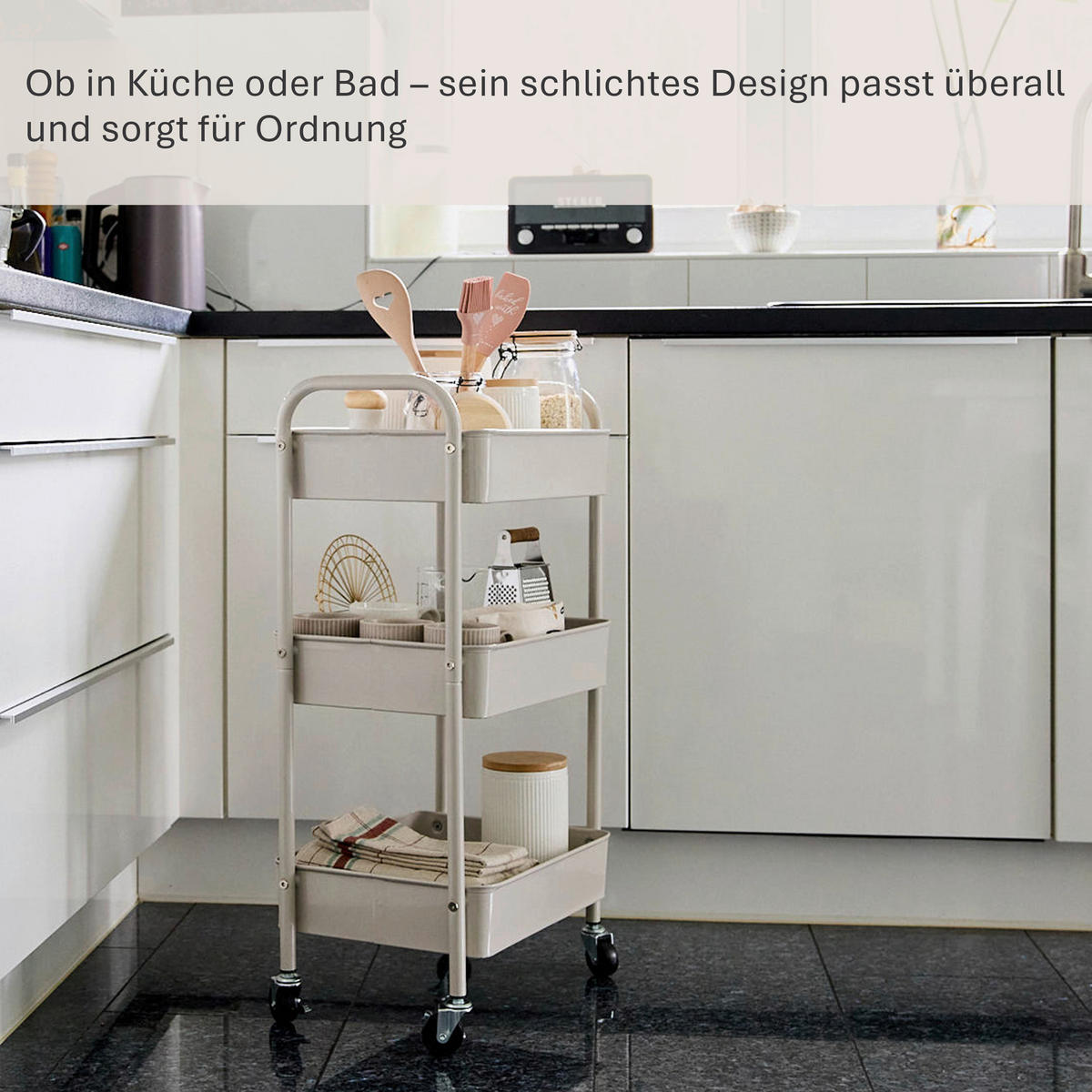 SERVIERWAGEN Greige  - Greige, Basics, Metall (44/30,5/78cm) - LOVE IT STORE IT
