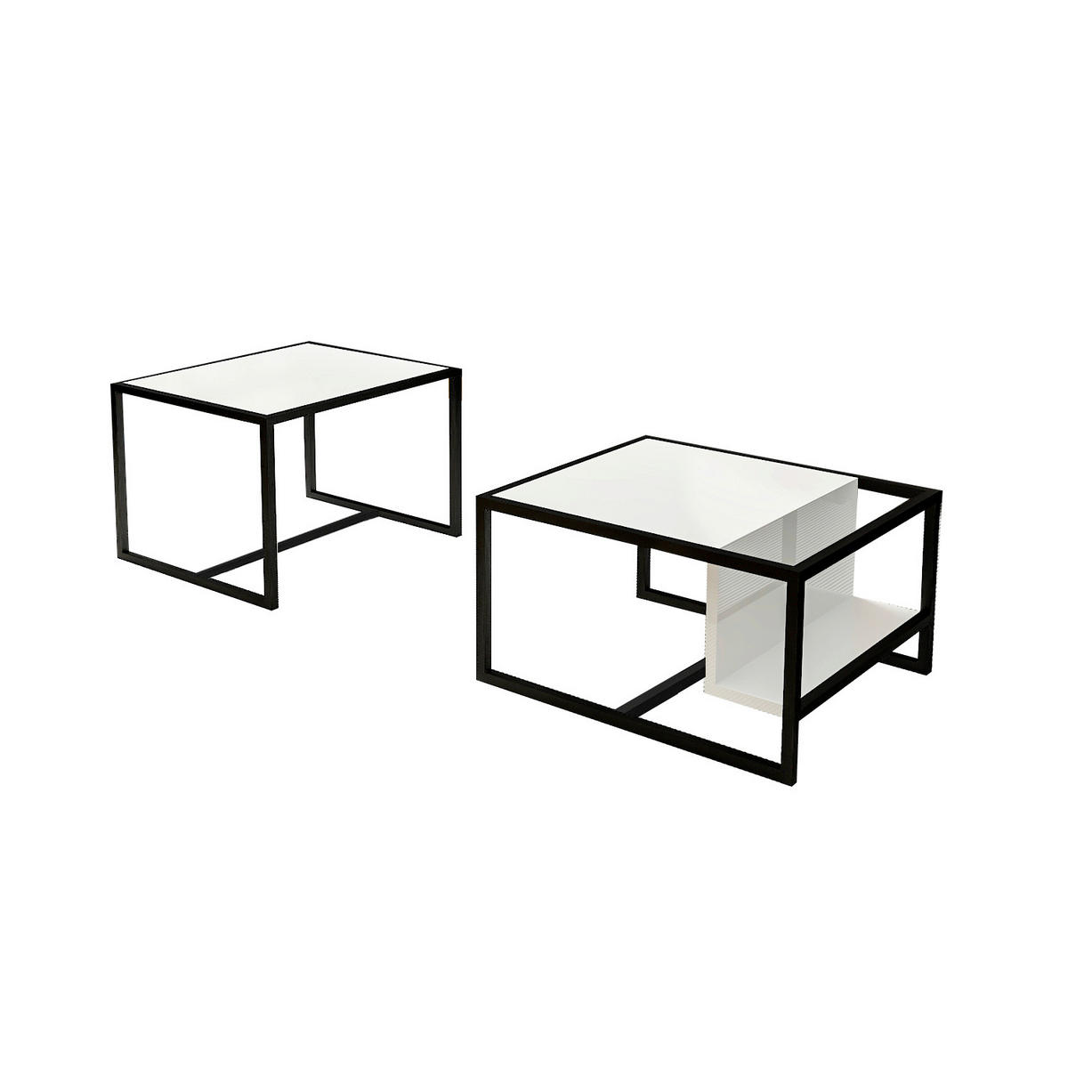 COUCHTISCHSET Bati Couchtisch Weiß  - Schwarz/Weiß, Design, Holzwerkstoff - Livetastic