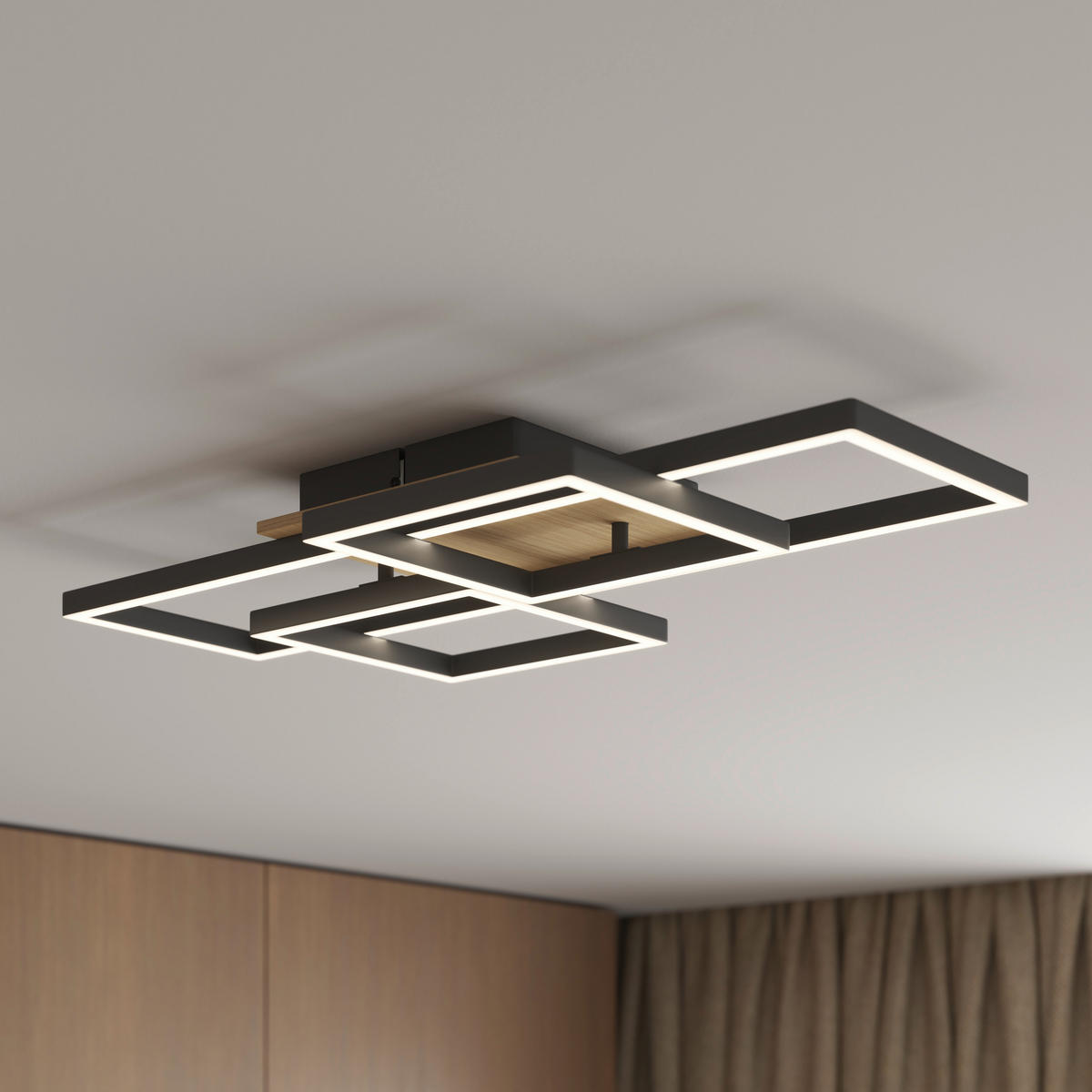 LED-DECKENLEUCHTE Worcester 70/38/7,5 cm   - Braun, Basics, Holz/Kunststoff (70/38/7,5cm) - Novel