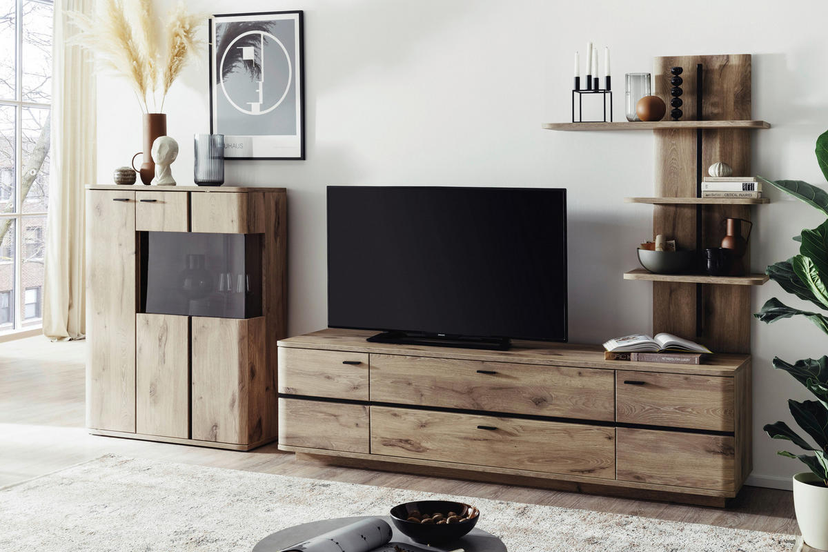 WOHNWAND  in Anthrazit, Eichefarben 300/181/50 cm  - Eichefarben/Anthrazit, Konventionell, Glas/Holzwerkstoff (300/181/50cm) - Cantus