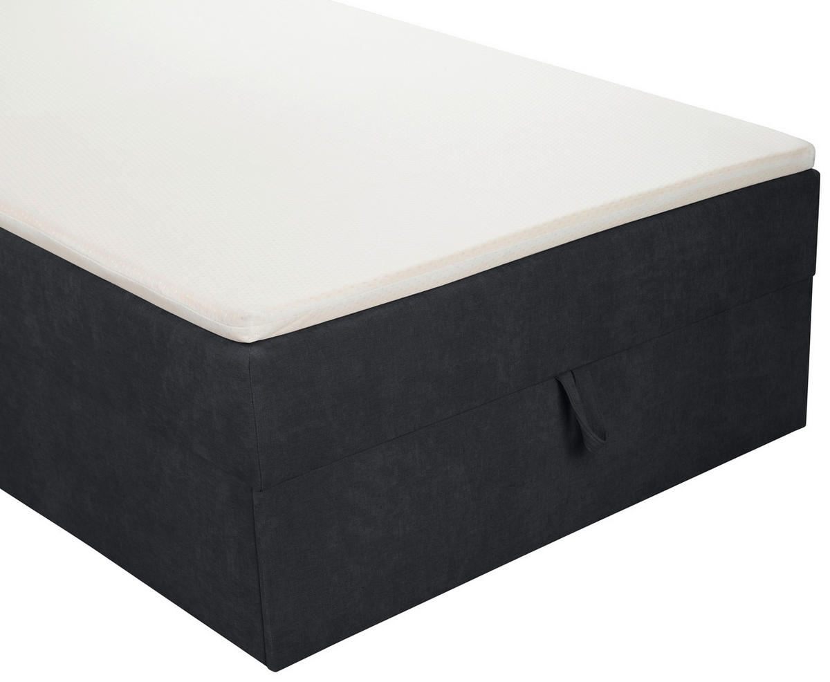 BOXBETT 100/200 cm,  in Anthrazit, Matratze, gepolstertes Kopfteil, Bettkasten, Topper, H3 = fest  - Anthrazit/Schwarz, Basics, Kunststoff/Textil (100/200cm) - Chameo