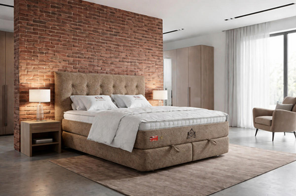 Pat Boxspring, 180/200 cm, bej - bej/negru, Basics, metal/textil (180/200cm) - Voleo