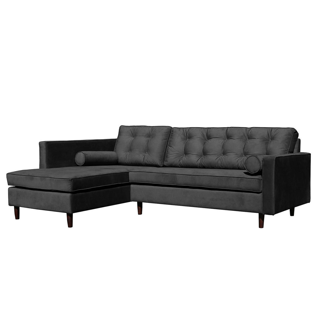 ECKSOFA VANCOUVER in Mikrofaser Schwarz Zierkissen, Rückenkissen  169/240 cm  - Schwarz/Braun, Design, Holz/Textil (169/240cm) - P & B