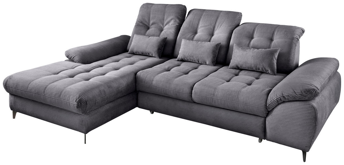 ECKSCHLAFSOFA in Cord Grau  - Schwarz/Grau, Modern, Textil/Metall (189/273cm) - Livetastic