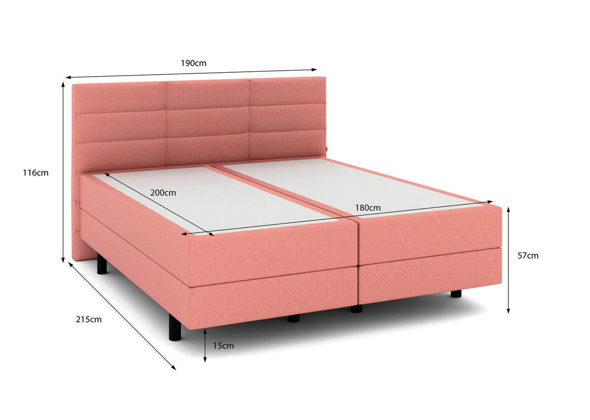 BOXSPRINGBETT 180/200 cm  in Koralle  - Koralle/Schwarz, KONVENTIONELL, Holzwerkstoff/Kunststoff (180/200cm) - Musterring