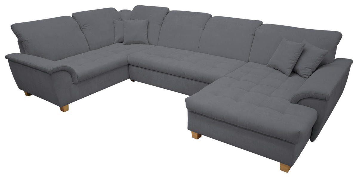 WOHNLANDSCHAFT Dunkelgrau Mikrofaser  - Eichefarben/Dunkelgrau, KONVENTIONELL, Holz/Textil (214/352/170cm) - MID.YOU