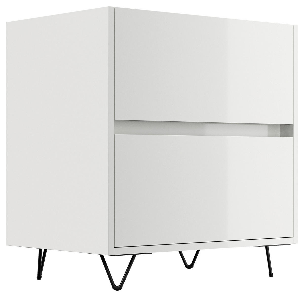 NACHTTISCH 61,2/65/42 cm  - Weiß Hochglanz/Schwarz, Basics, Holzwerkstoff/Metall (61,2/65/42cm) - MID.YOU