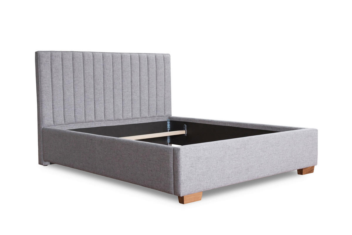 Pat Tapițat 180x200 Cm, gri - culoare lemn stejar/gri, Basics, lemn/textil (191/110/220cm) - Carryhome