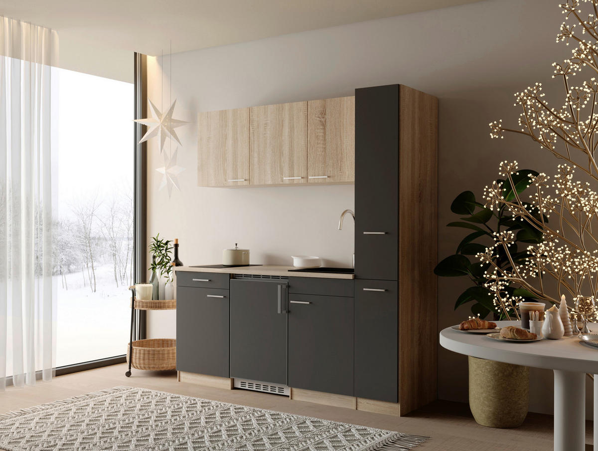 KUHINJSKI BLOK - siva/barve hrasta, Design, umetna masa/leseni material (180cm) - Respekta
