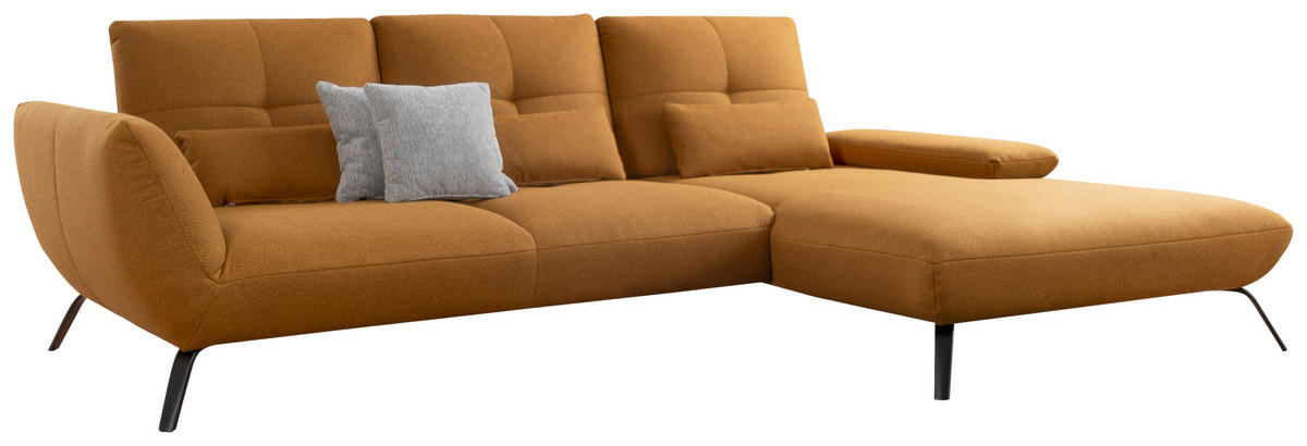 WOHNLANDSCHAFT Currygelb Flachgewebe  - Currygelb/Dunkelgelb, MODERN, Textil/Metall (301/191cm) - Livetastic