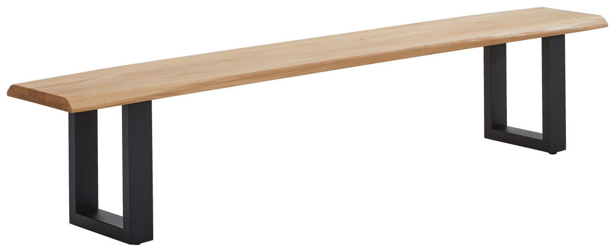 SITZBANK 220/45/38 cm Schwarz, Wildeiche Wildeiche mehrschichtige Massivholzplatte (Tischlerplatte) Metall  - Wildeiche/Schwarz, LIFESTYLE, Holz/Metall (220/45/38cm) - Linea Natura