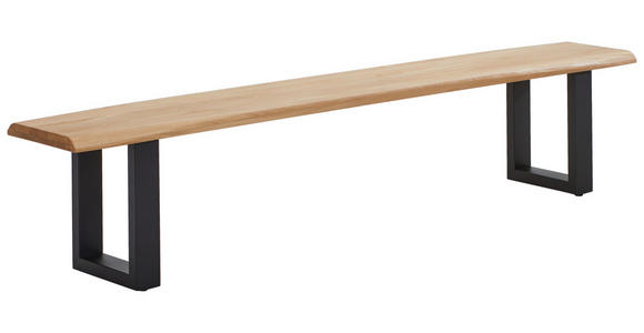 SITZBANK 220/45/38 cm Schwarz, Wildeiche Wildeiche mehrschichtige Massivholzplatte (Tischlerplatte) Metall  - Wildeiche/Schwarz, LIFESTYLE, Holz/Metall (220/45/38cm) - Linea Natura