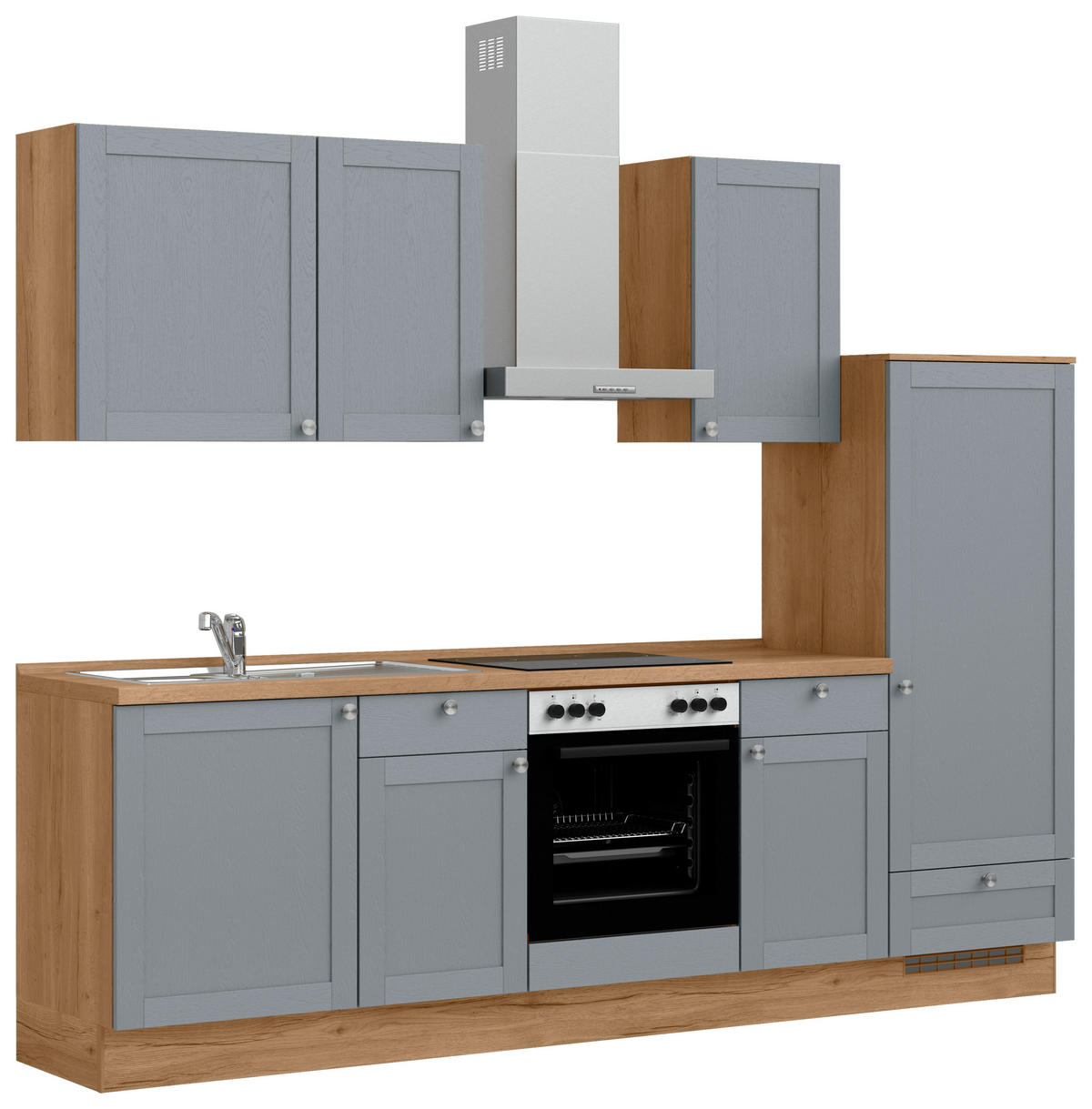 KÜCHENBLOCK Frame 270 cm  in Eichefarben, Blaugrau  - Edelstahlfarben/Eichefarben, MODERN, Holzwerkstoff/Metall (270cm) - Nobilia
