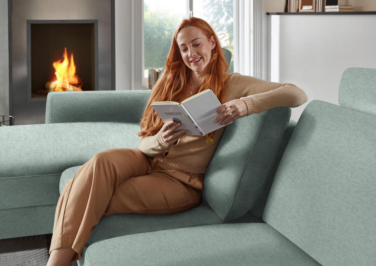 ECKSOFA  in Chenille, Flachgewebe Mintgrün  175/316 cm  - Schwarz/Mintgrün, Design, Textil/Metall (175/316cm) - Dieter Knoll