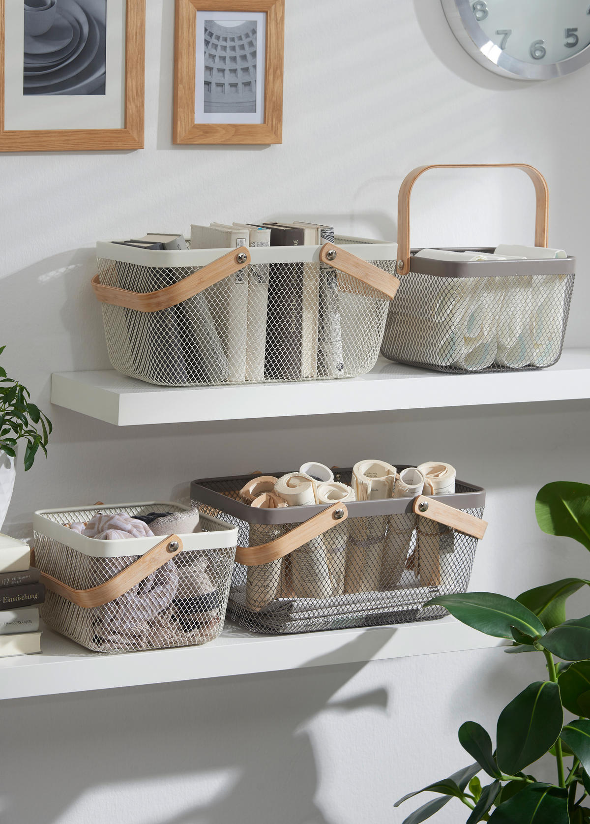DEKOKORB  - Hellbraun/Weiß, Design, Holz/Metall (25/25/17cm) - Ambia Home