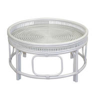 COUCHTISCH Rattan massiv Sicherheitsglas 75/75/41 cm rund Weiß  - Weiß, Design, Glas/Holz (75/75/41cm) - MID.YOU