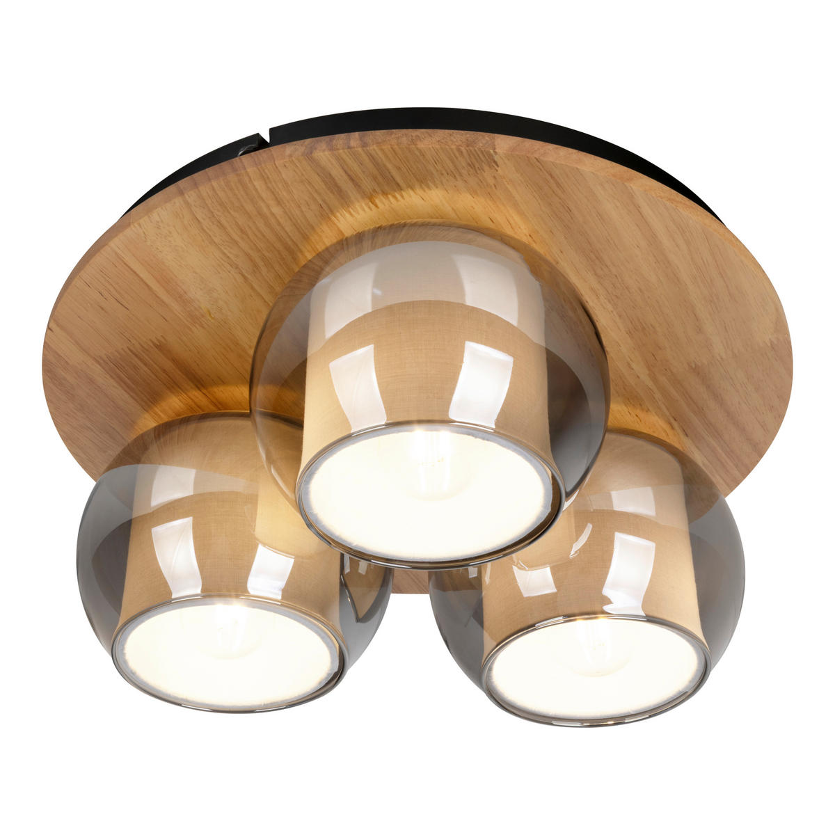 DECKENLEUCHTE TEXAS 35/15 cm   - Schwarz/Naturfarben, Design, Glas/Holz (35/15cm) - Näve