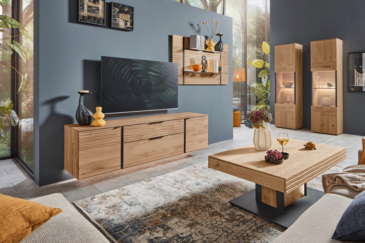 VITRIN tömör erezett tölgy tölgyfa színű  - tölgyfa színű/antracit, Natur, üveg/fa (53/206/39cm) - Valnatura