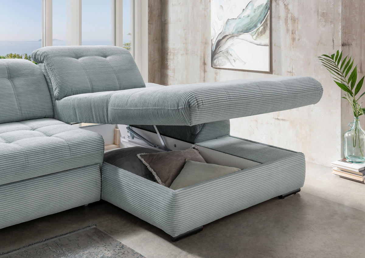 ECKSOFA in Cord Hellblau  - Schwarz/Hellblau, Modern, Textil/Metall (314/184cm) - Livetastic