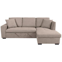 ECKSOFA LUKAS Hellbraun Struktur Zierkissen, Bettkasten  - Hellbraun, Trend, Textil (239/158cm) - P & B