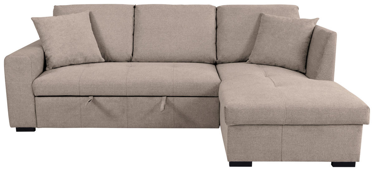 ECKSOFA LUKAS Hellbraun Struktur Zierkissen, Bettkasten  - Hellbraun, Trend, Textil (239/158cm) - P & B