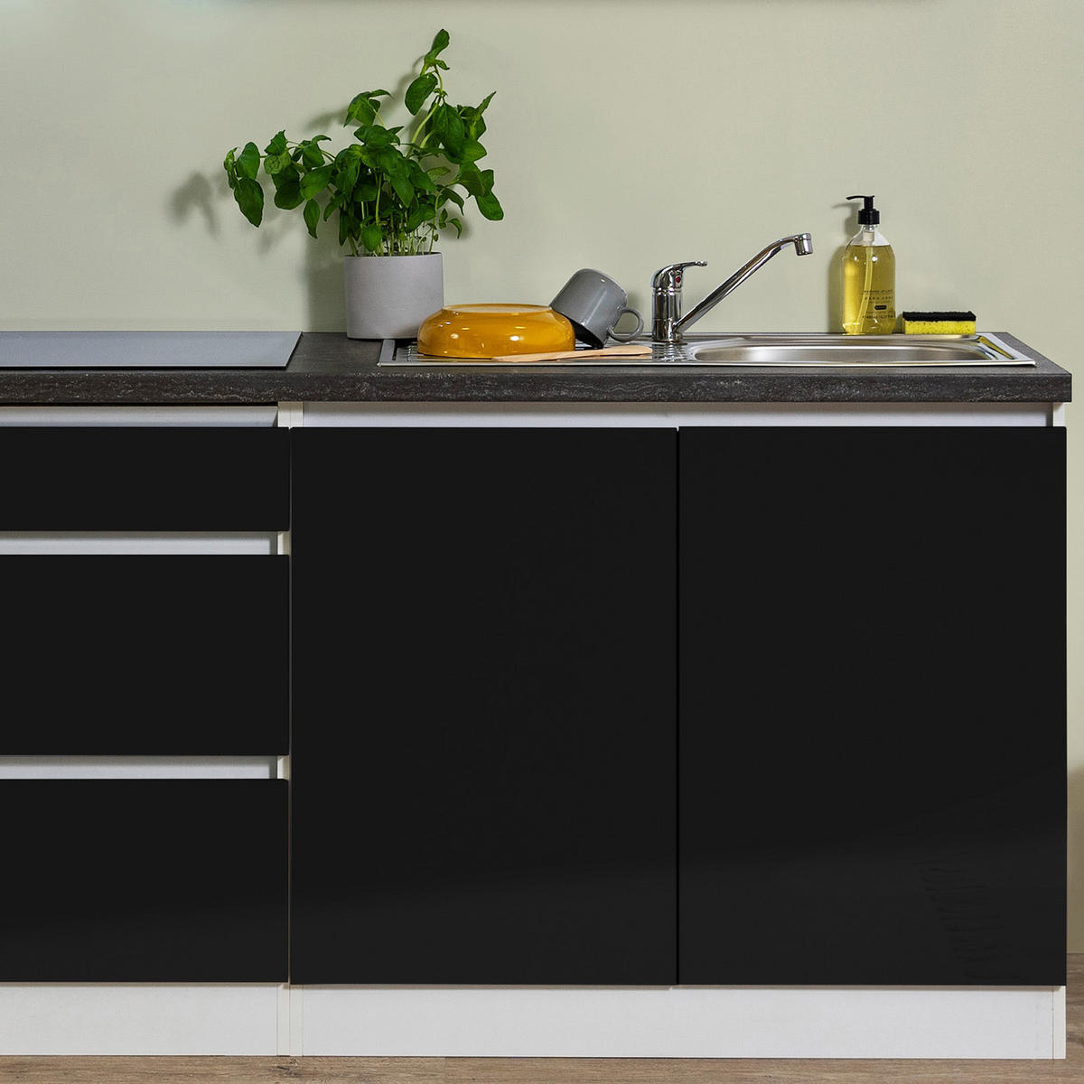 KÜCHENBLOCK 270 cm   in Schwarz  - Weiss/Schwarz, Modern, Holzwerkstoff (270cm) - Respekta