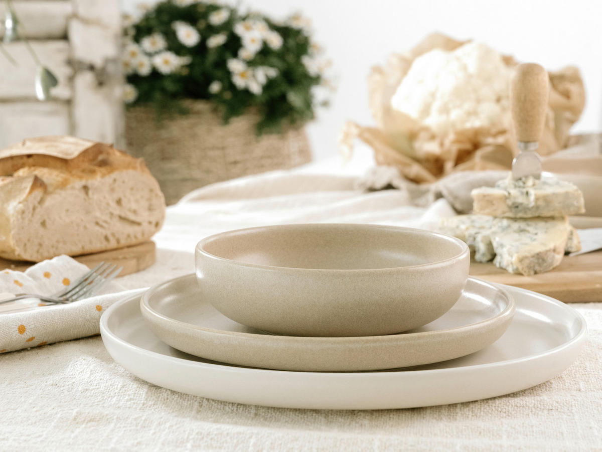 TAFELSERVICE Creme, Sandfarben Uno Toscana 12-teilig  - Sandfarben/Creme, Basics, Keramik - Creatable