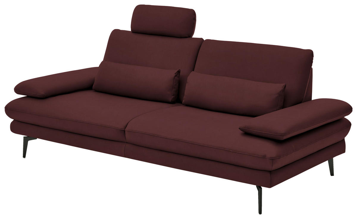 3-SITZER-SOFA in Leder Beere  - Beere/Schwarz, Design, Leder/Metall (222/86/104cm) - Dieter Knoll