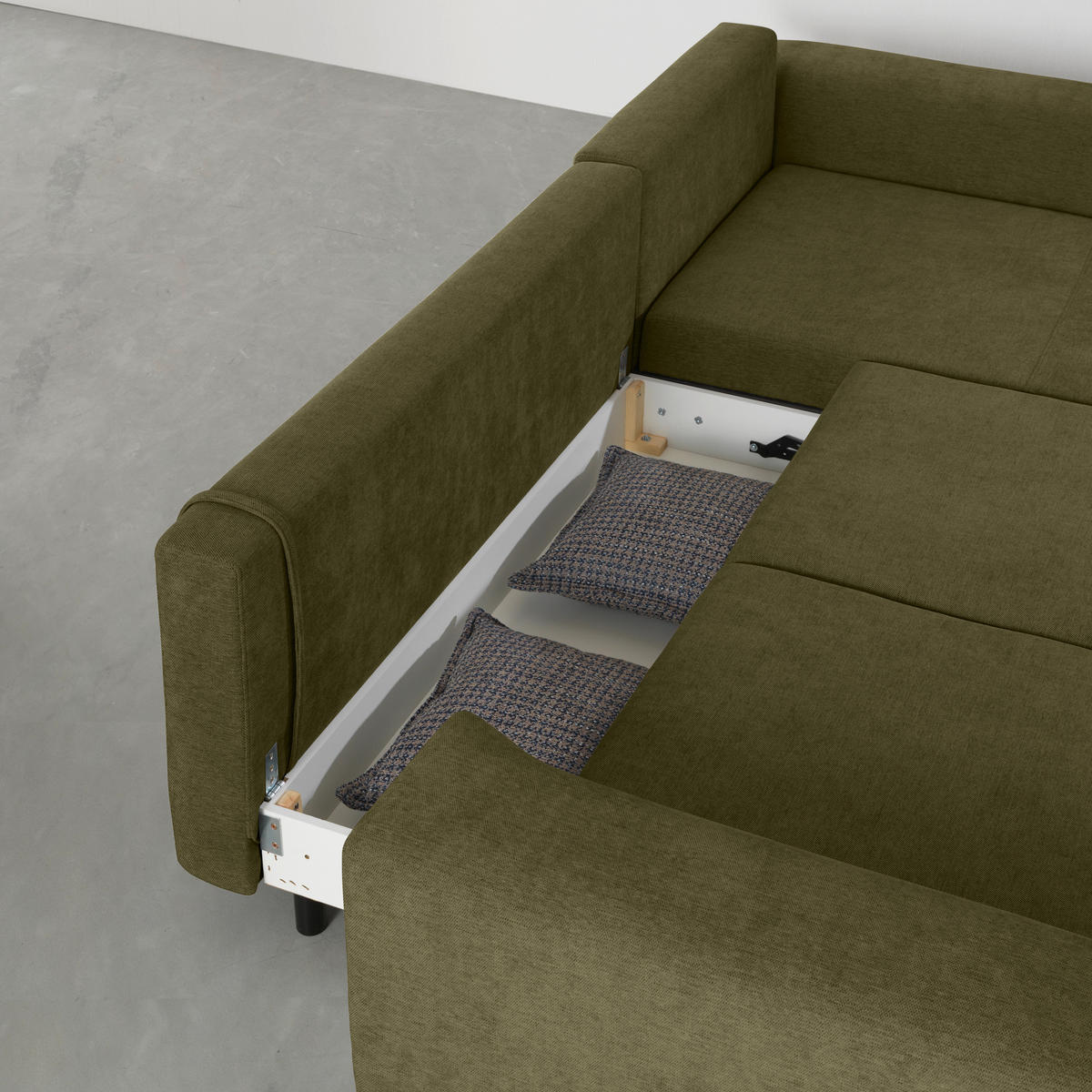 HÖRNSOFFA i vävt tyg olivgrön  - olivgrön/svart, Design, metall/trä (314/211cm) - Livetastic