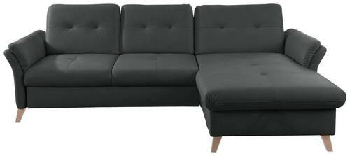 ECKSOFA Schwarz Lederlook (vegan)  - Eichefarben/Schwarz, Design, Holz/Textil (268/176cm) - Livetastic