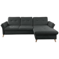 ECKSOFA Schwarz Lederlook (vegan)  - Eichefarben/Schwarz, Design, Holz/Textil (268/176cm) - Livetastic