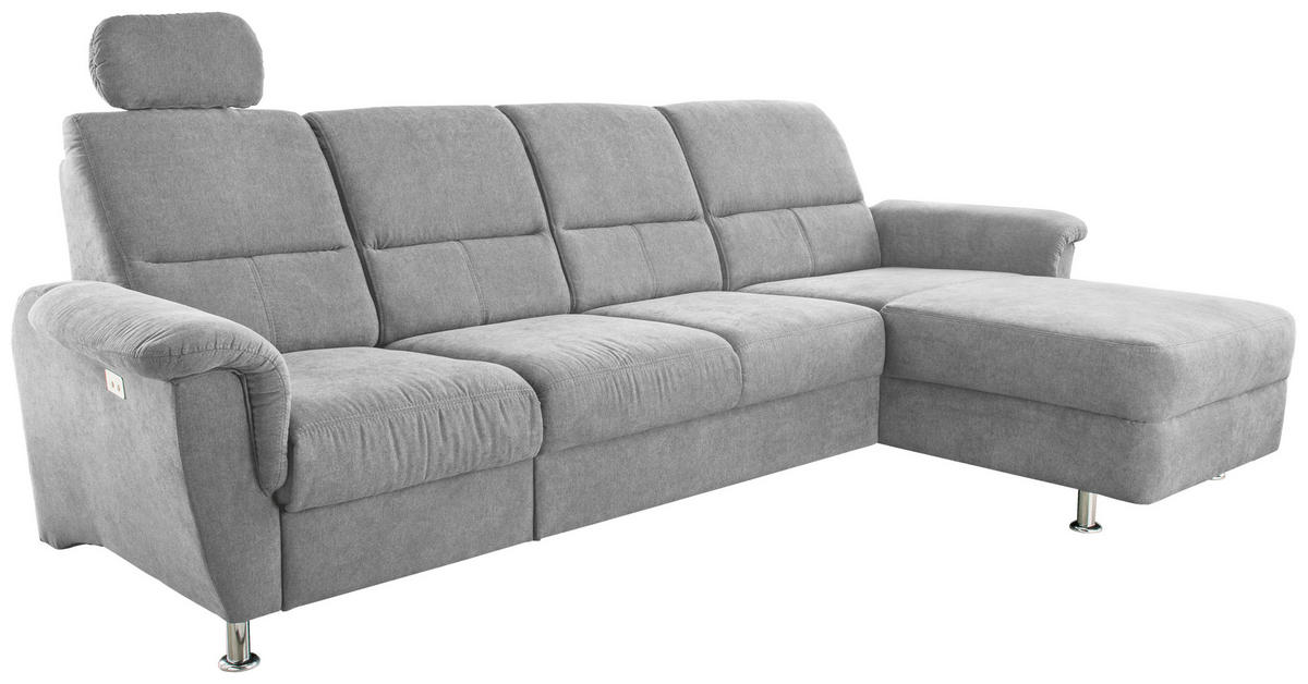 ECKSOFA in Mikrofaser Grau  - Chromfarben/Grau, Konventionell, Textil/Metall (292/165cm) - Livetastic