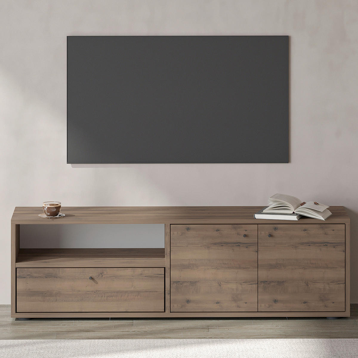 LOWBOARD  35/42/136 cm  stehend  - Eichefarben/Schwarz, Design, Holzwerkstoff (35/42/136cm) - Livetastic