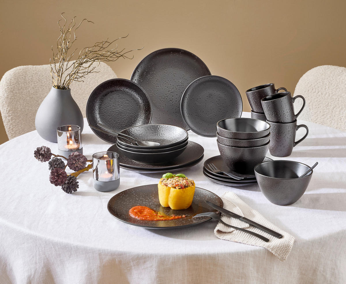KOMBISERVICE Schwarz 20-teilig  - Schwarz, Design, Keramik - Ritzenhoff Breker