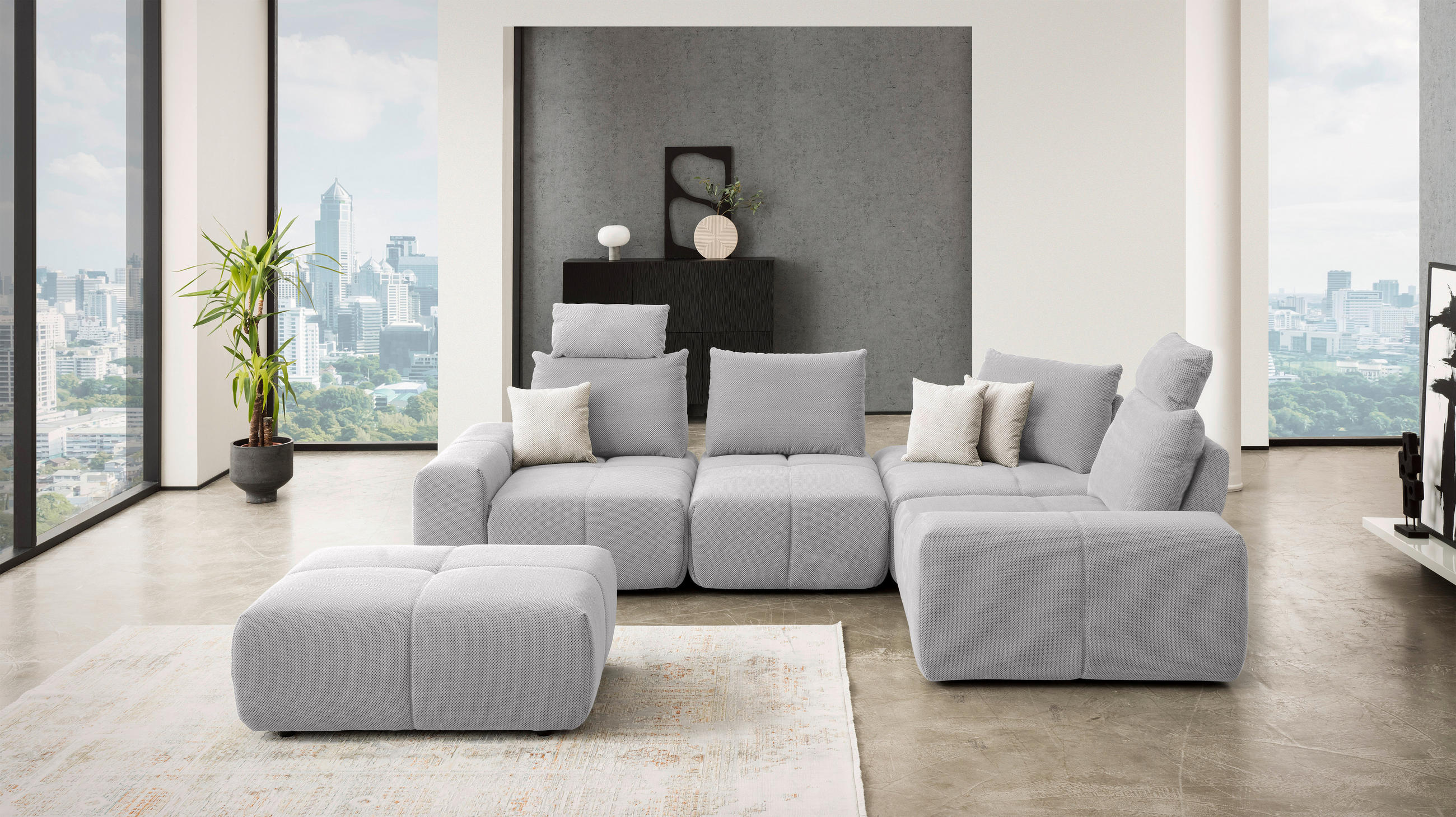 ECKSOFA in Velours Silberfarben  - Silberfarben/Schwarz, Design, Kunststoff/Textil (326/236cm) - Xora