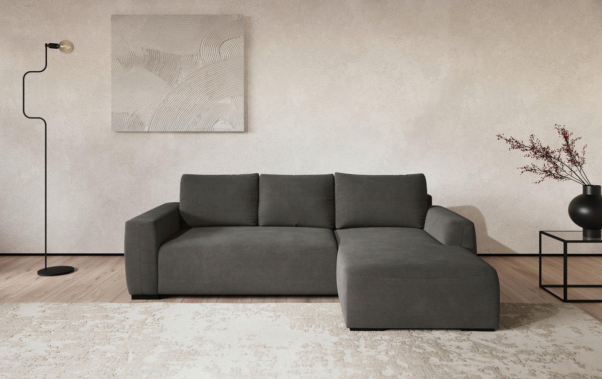 ECKSOFA  in Cord Anthrazit  - Anthrazit/Schwarz, Trend, Kunststoff/Textil (252/170cm) - MID.YOU