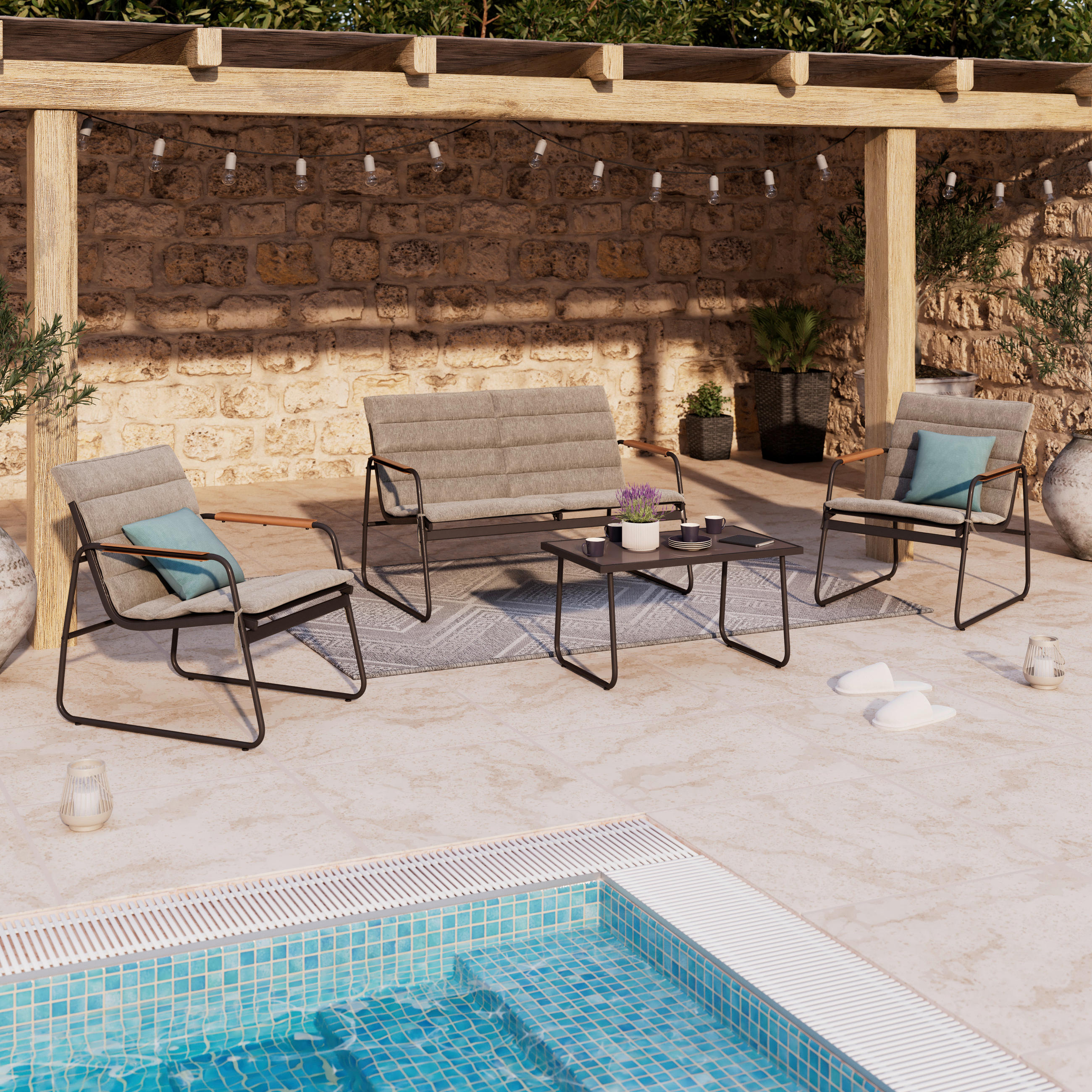 Ambia Garden Gartenset Anthrazit, Grau, Teak 115x75.5x74 cm