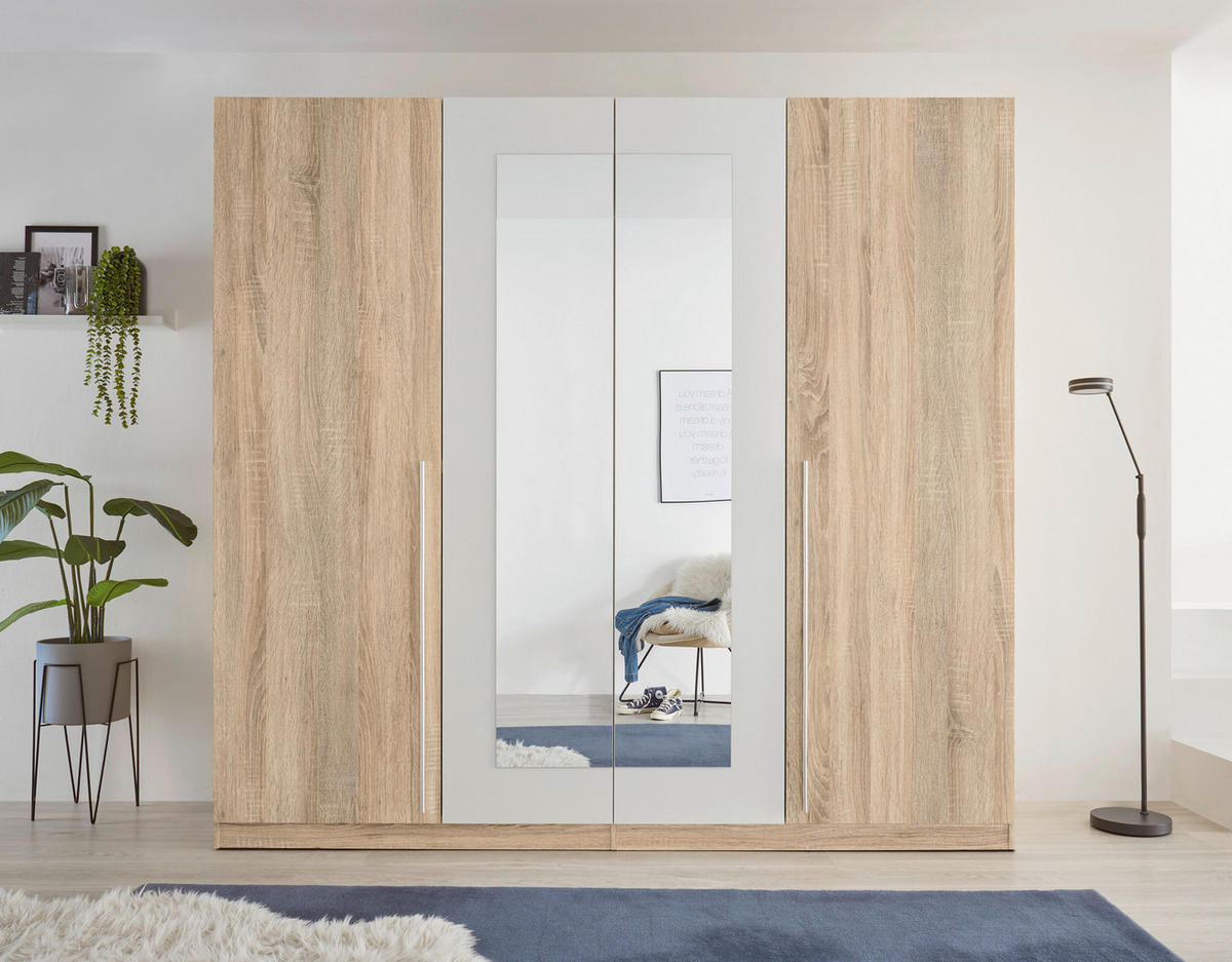 SCHLAFZIMMER Weiß, Sonoma Eiche  - Weiß/Sonoma Eiche, KONVENTIONELL, Glas/Holzwerkstoff (180/200cm) - Boxxx