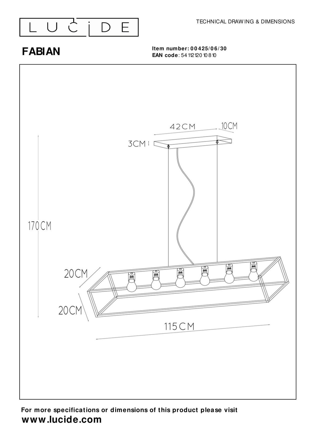 HÄNGELEUCHTE 120/25/161 cm  - Schwarz, Basics, Metall (120/25/161cm) - Lucide