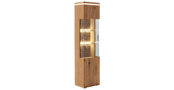 VITRINE  in furniert, massiv Balkeneiche Grau, Eichefarben - Eichefarben/Anthrazit, Natur, Glas/Holz (50/204/37cm) - Linea Natura