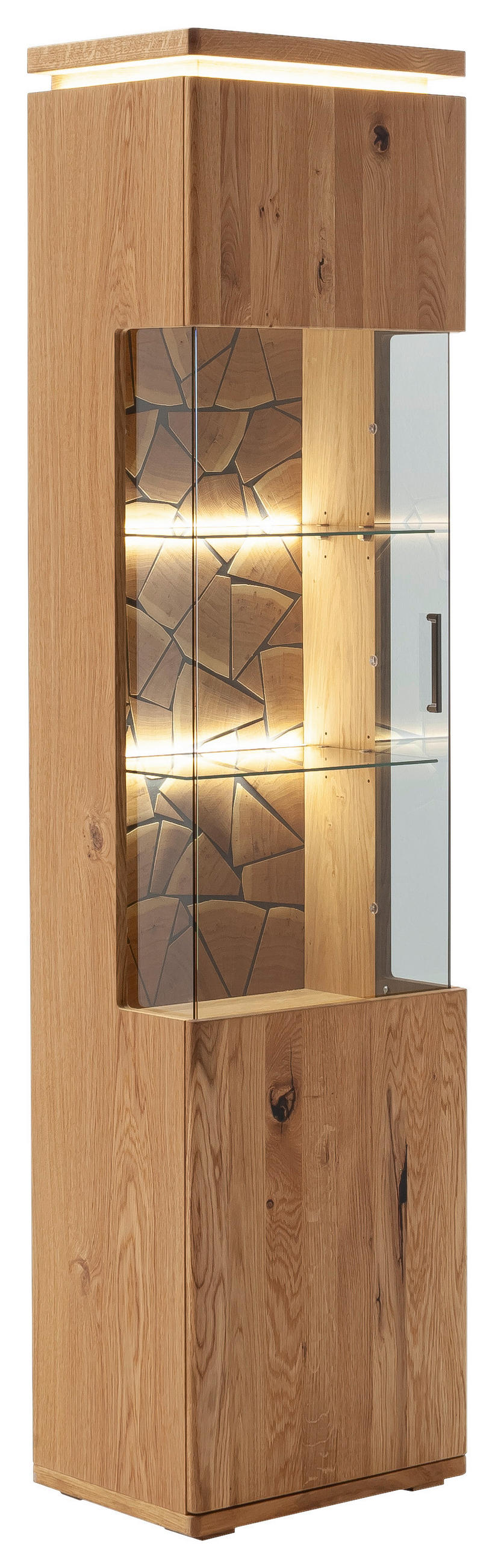 VITRINE in furniert, massiv Balkeneiche Grau, Eichefarben  - Eichefarben/Anthrazit, Natur, Glas/Holz (50/204/37cm) - Linea Natura