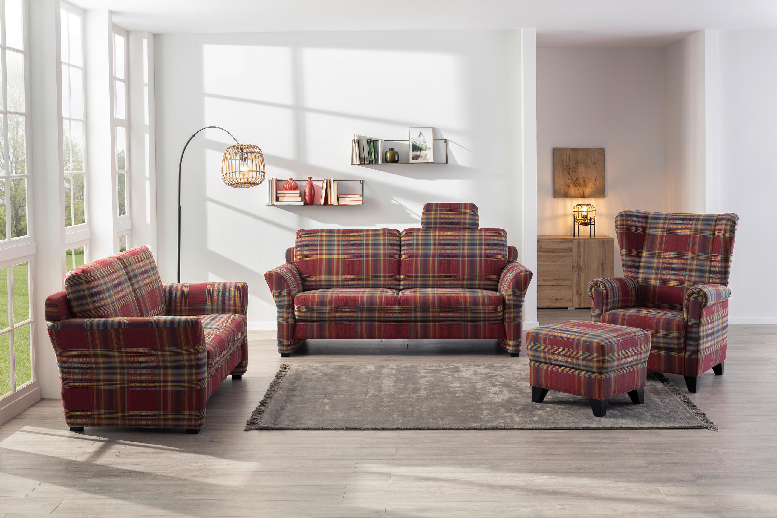 2-SITZER-SOFA Flachgewebe Dunkelrot, Weinrot  - Weinrot/Schwarz, KONVENTIONELL, Holz/Textil (146/85/87cm) - Elegando